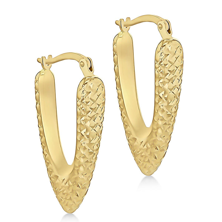 9K Yellow Gold 6mm X 29mm Elongated V Shape Drop Hoop Earrings 7190113 1