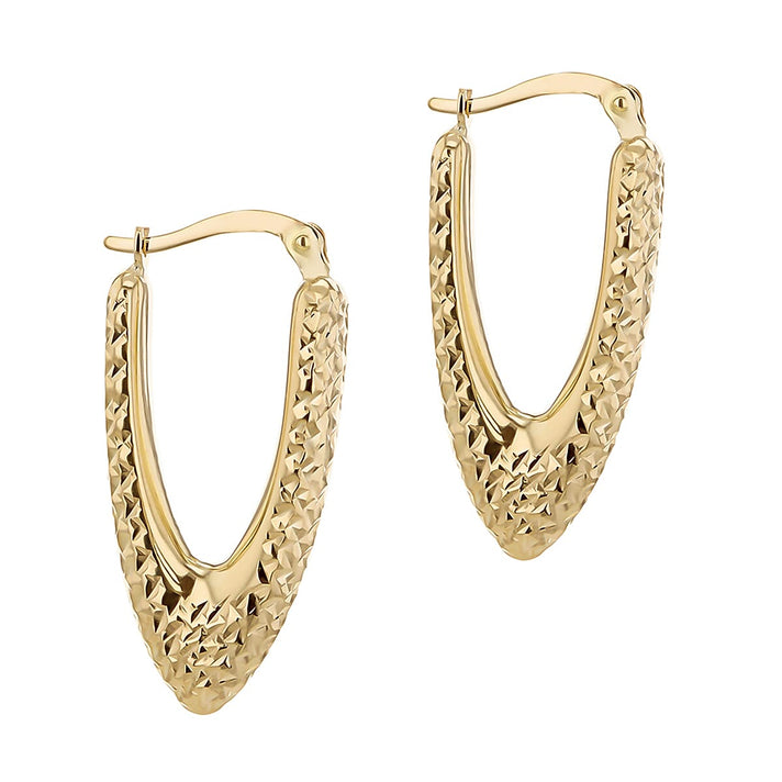 9K Yellow Gold 6mm X 29mm Elongated V Shape Drop Hoop Earrings 7190113 2