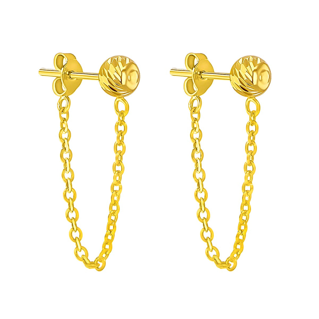 9K Yellow Gold 6mm Diamond Cut Ball and Drop Stud Earrings