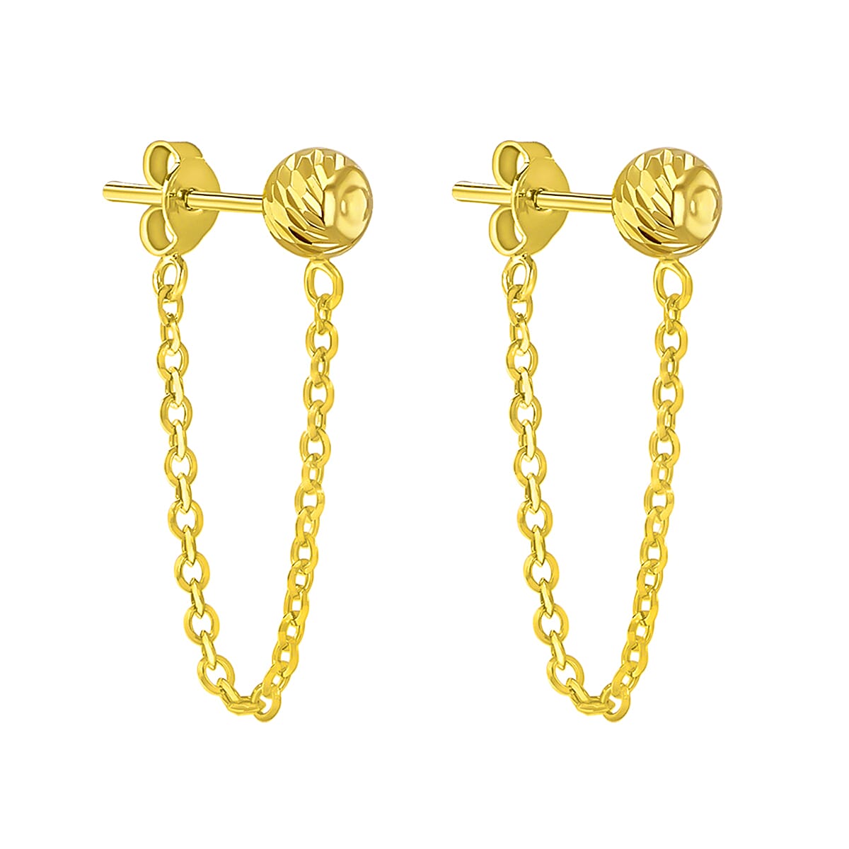 9K Yellow Gold 6mm Diamond Cut Ball and Drop Stud Earrings 8894735 0