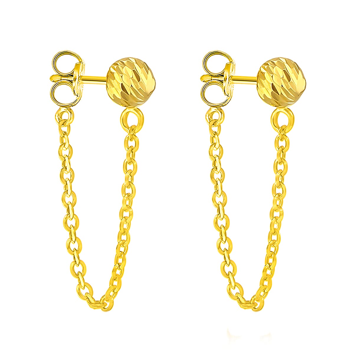 9K Yellow Gold 6mm Diamond Cut Ball and Drop Stud Earrings 8894735 2