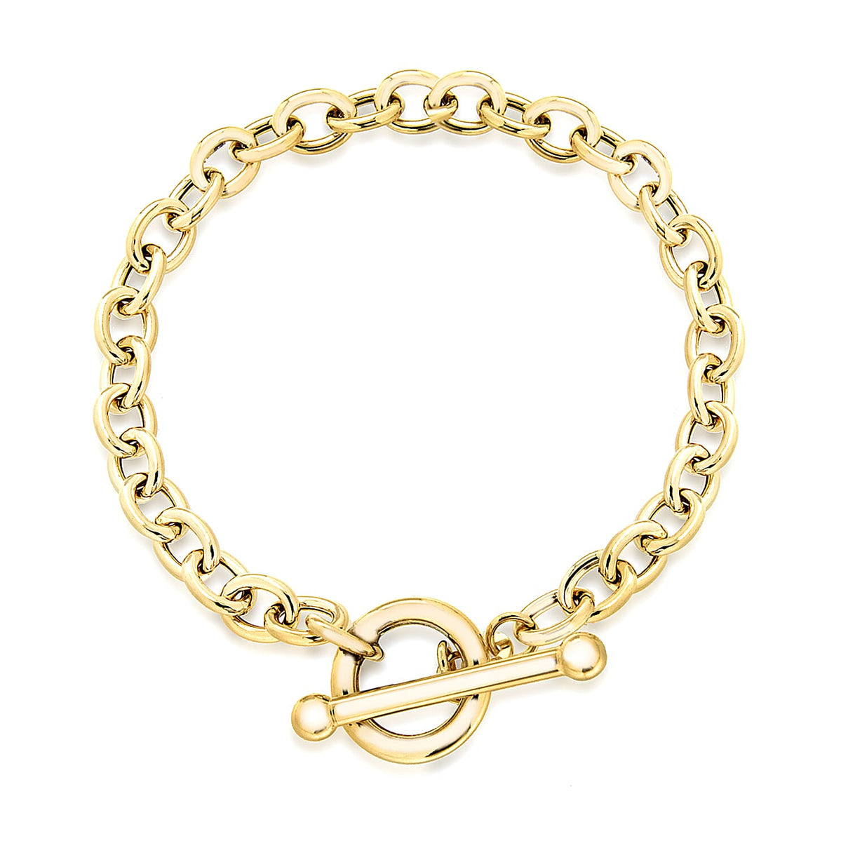 9K Yellow Gold 6mm Oval Link T Bar Belcher Bracelet 8 Inch 7078124 1