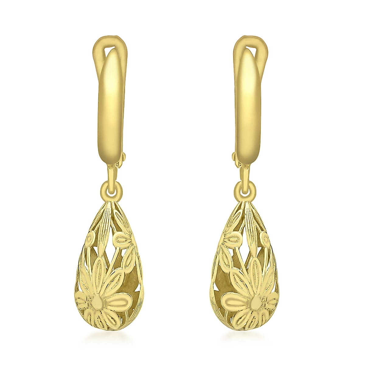 9K Yellow Gold 7.5mm x 28mm Floral Teardrop Earrings 8894719 0