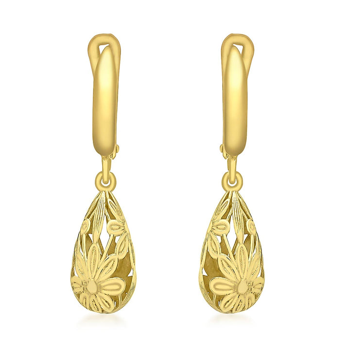 9K Yellow Gold 7.5mm x 28mm Floral Teardrop Earrings 8894719 1