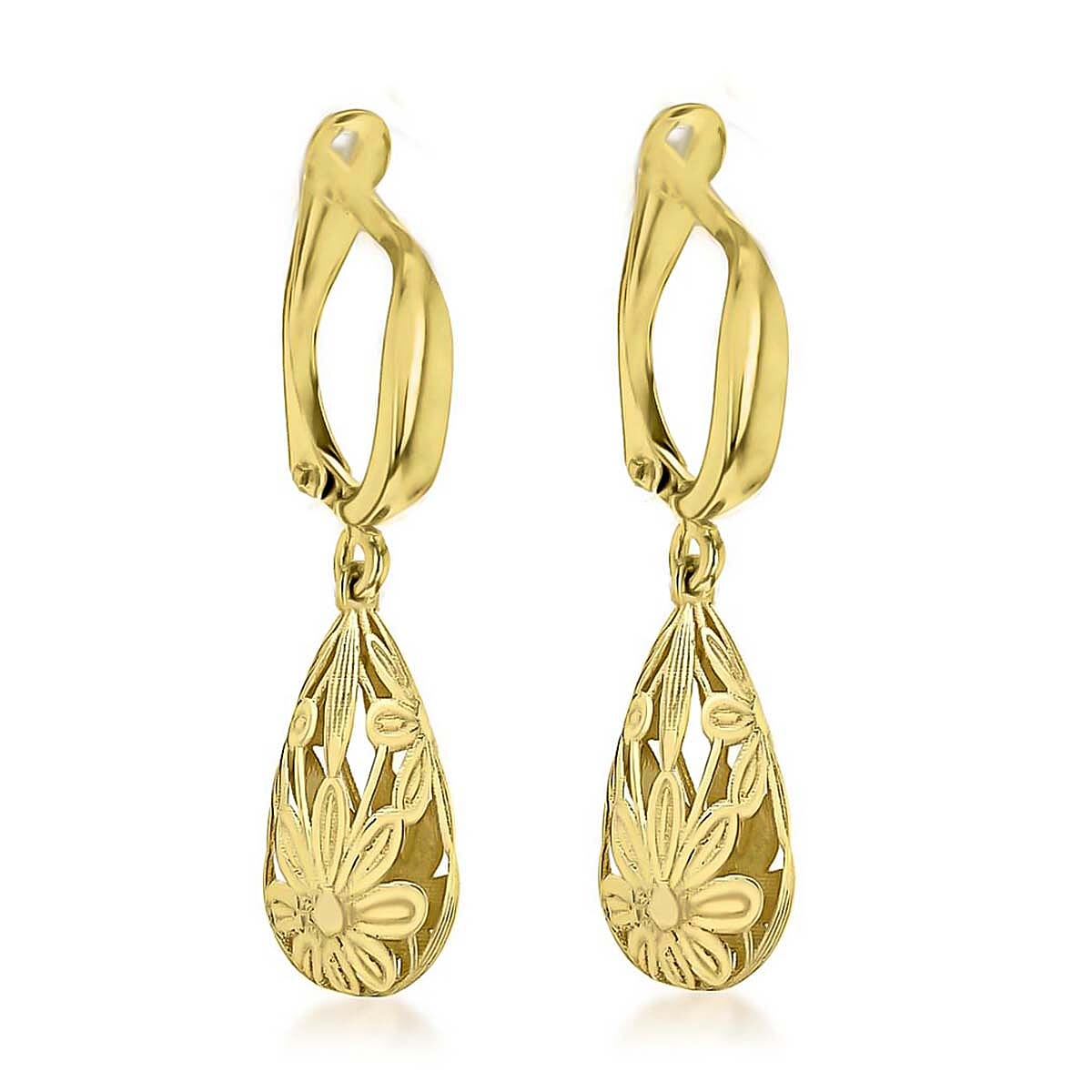 9K Yellow Gold 7.5mm x 28mm Floral Teardrop Earrings 8894719 1
