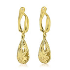 9K Yellow Gold 7.5mm x 28mm Floral Teardrop Earrings