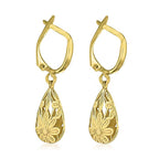 9K Yellow Gold 7.5mm x 28mm Floral Teardrop Earrings