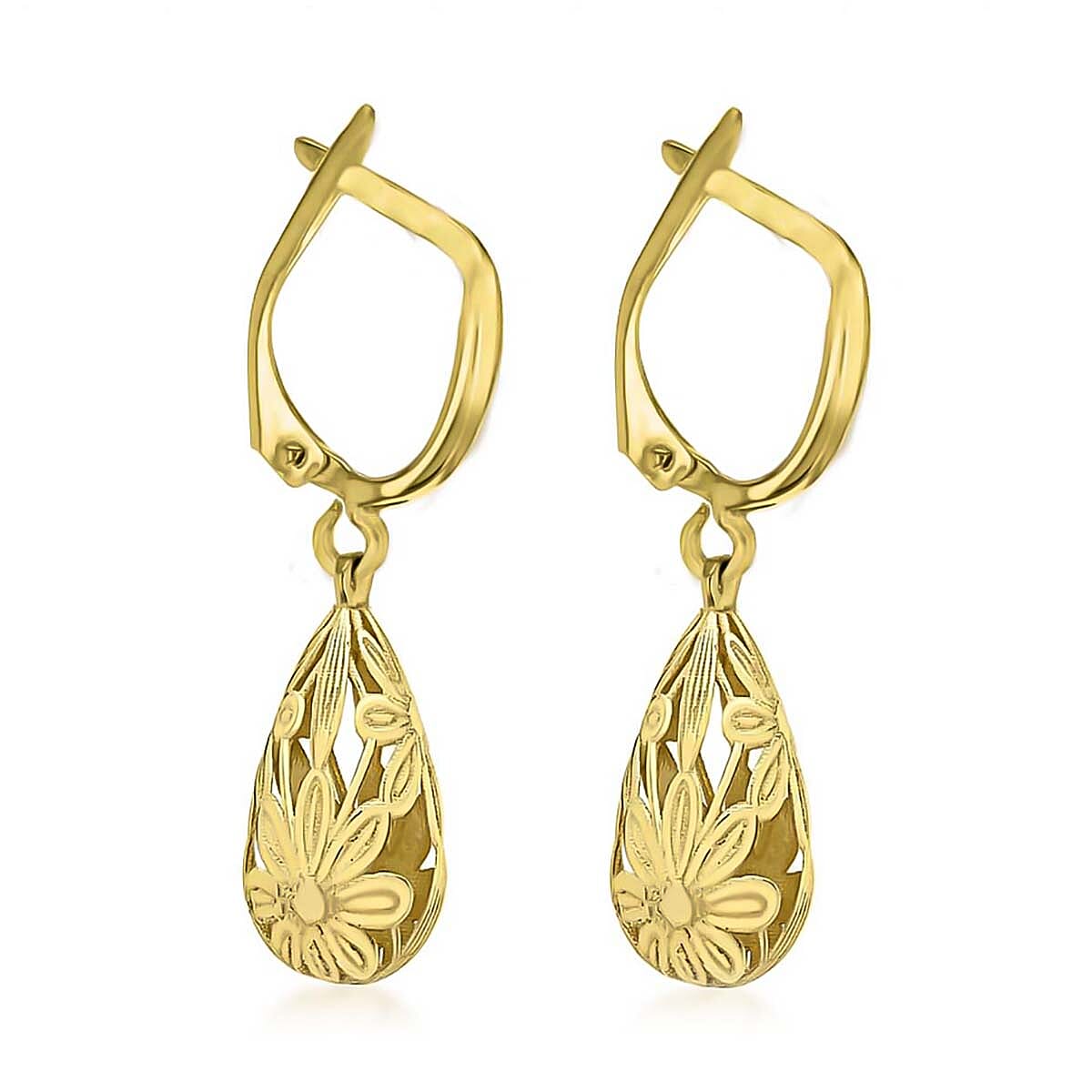 9K Yellow Gold 7.5mm x 28mm Floral Teardrop Earrings 8894719 2