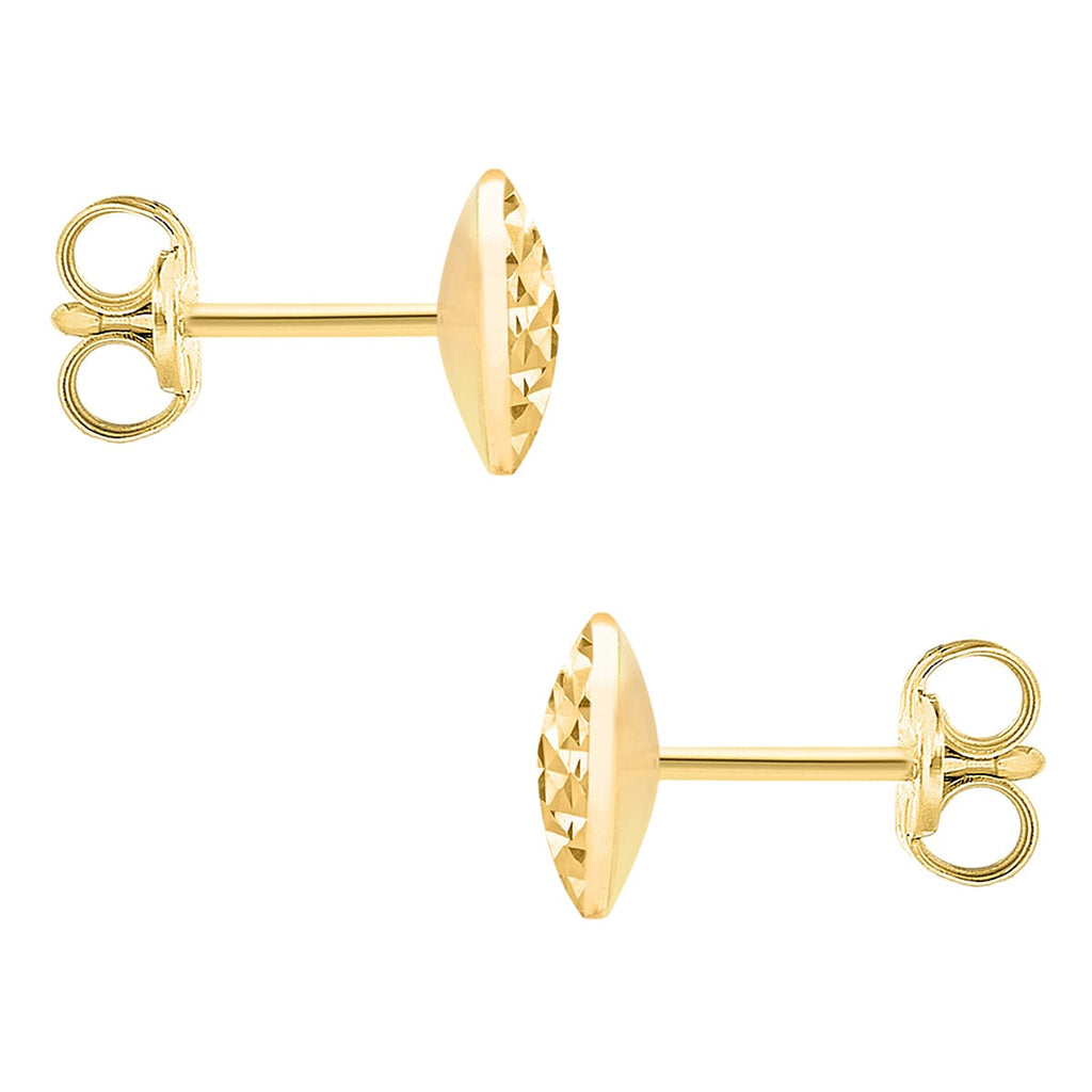 9K Yellow Gold 7.5mm Diamond Cut Pyramid Button Stud Earrings