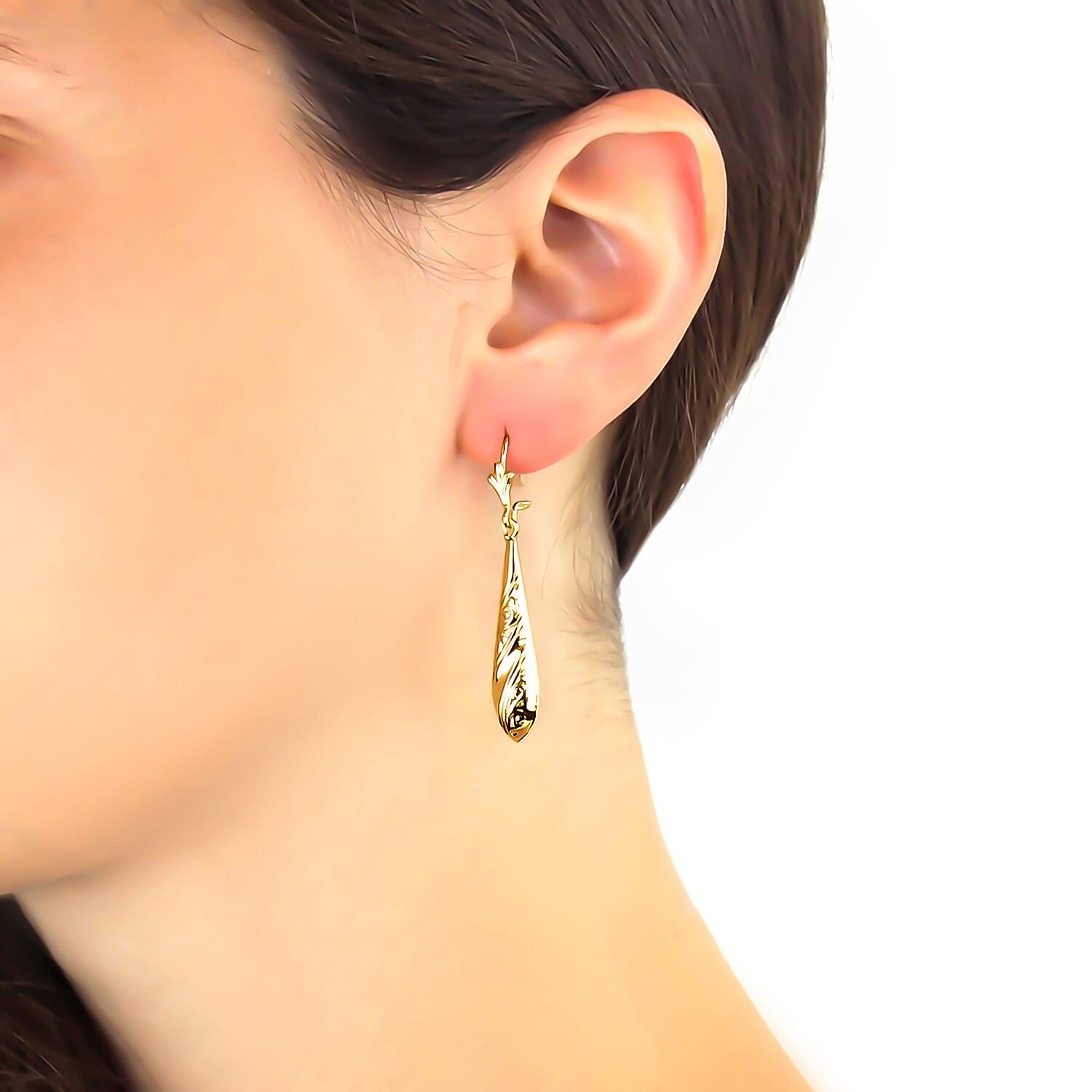 9K Yellow Gold 7MM X 36MM Embossed Drop Earrings 1.6 grams 6092964 1