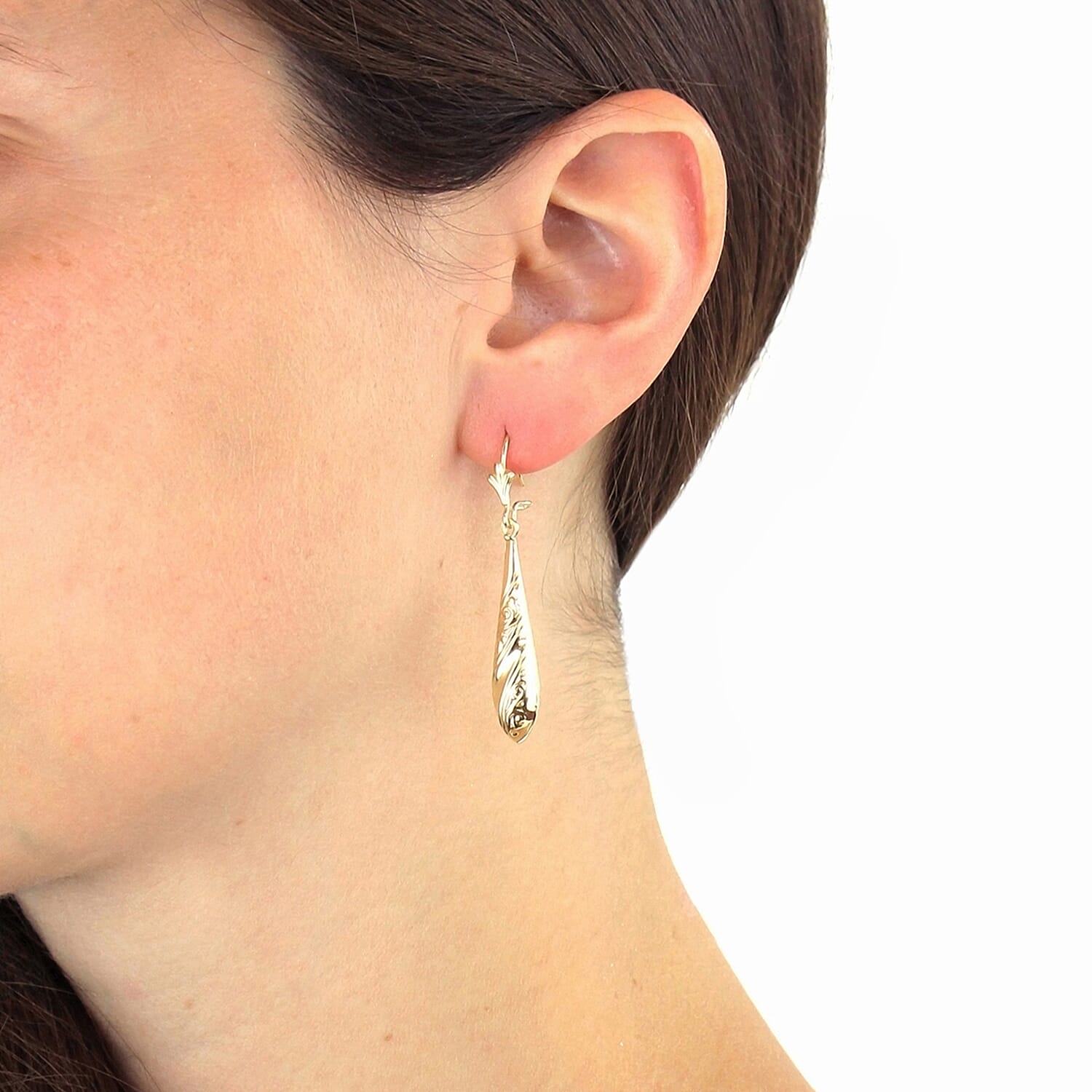 9K Yellow Gold 7MM X 36MM Embossed Drop Earrings 1.6 grams 6092964 4