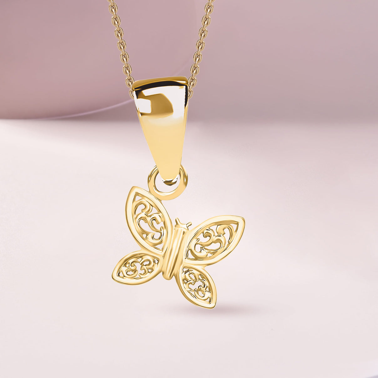 9K Yellow Gold 7mm X 13mm Filigree Butterfly Pendant 7188547 2