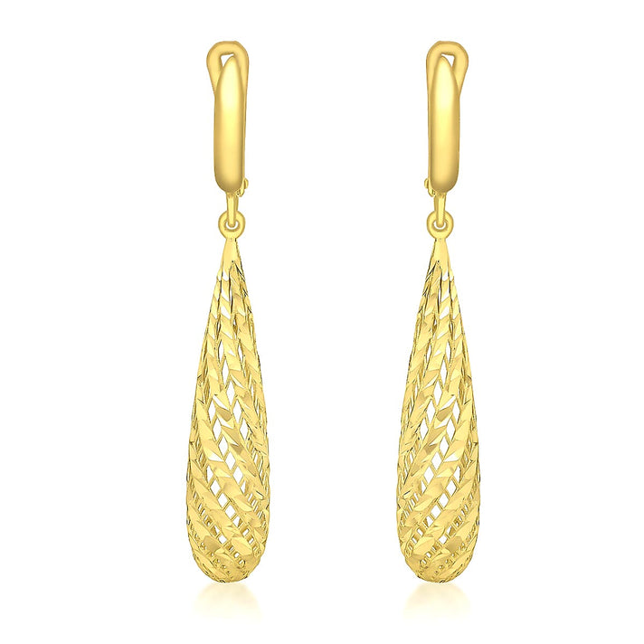 9K Yellow Gold 7mm x 46mm Diamond Cut Mesh Teardrop Earrings 8894720 1