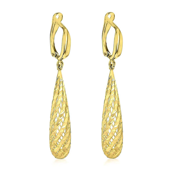 9K Yellow Gold 7mm x 46mm Diamond Cut Mesh Teardrop Earrings 8894720 2