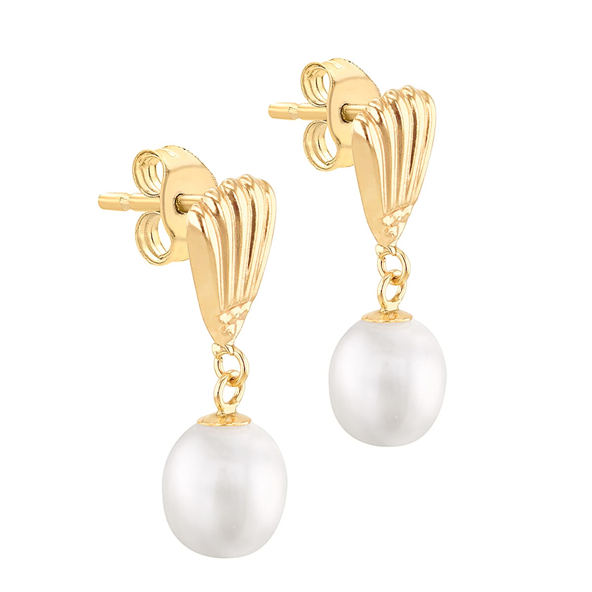 9K Yellow Gold 7mm x 9mm Freshwater Pearl Shell Drop Earrings 7078156 1