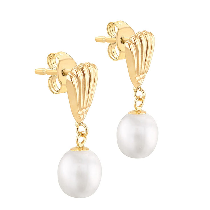 9K Yellow Gold 7mm x 9mm Freshwater Pearl Shell Drop Earrings 7078156 1