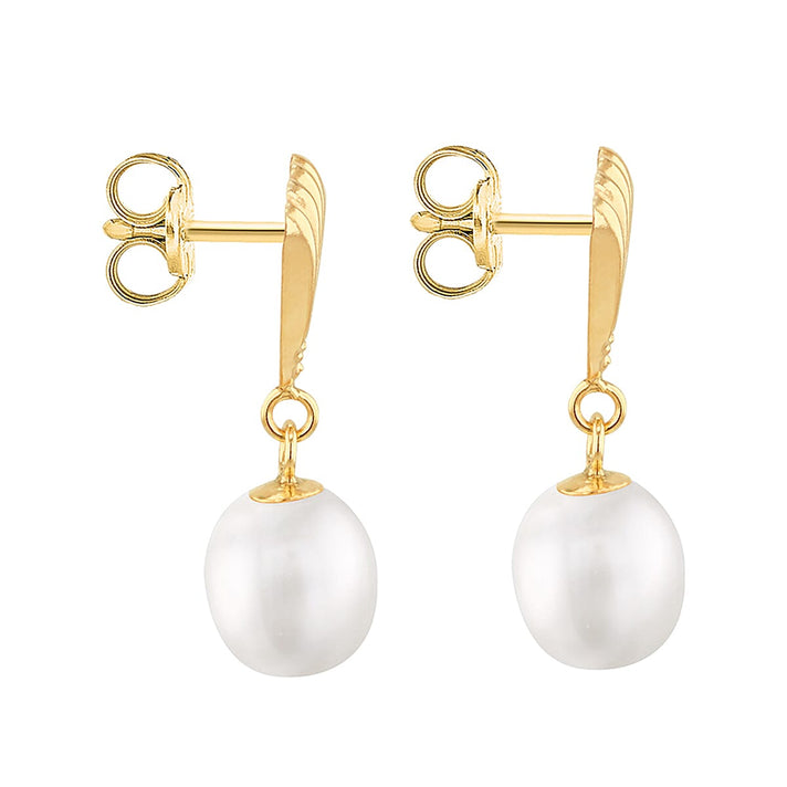 9K Yellow Gold 7mm x 9mm Freshwater Pearl Shell Drop Earrings 7078156 2