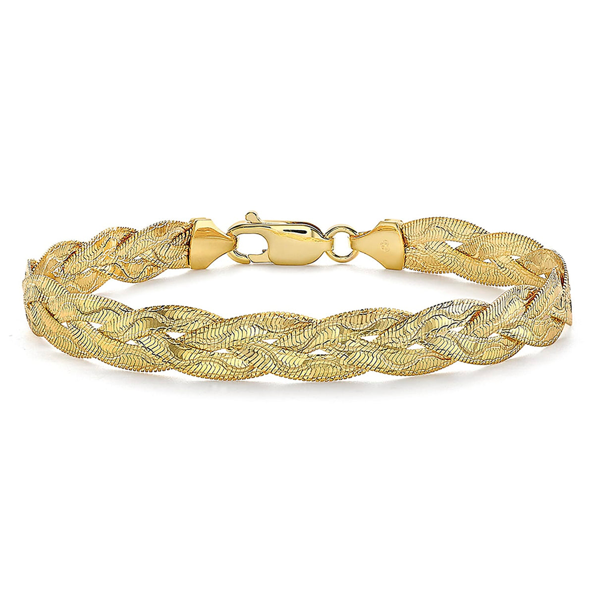 9K Yellow Gold 7mm Diamond Cut Wave Plait Herringbone Bracelet 7 Inch 8894687 0