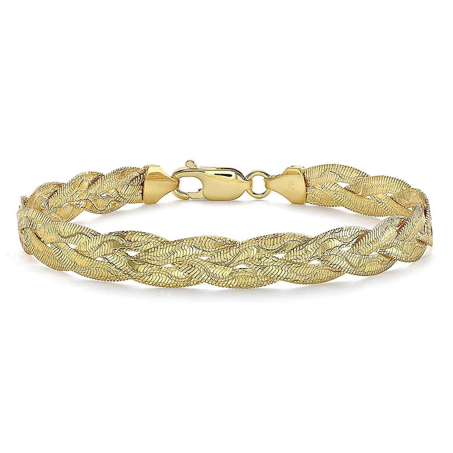9K Yellow Gold 7mm Diamond Cut Wave Plait Herringbone Bracelet 7 Inch 8894687 0