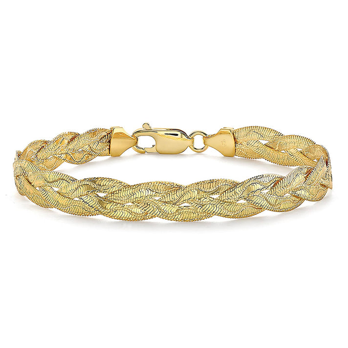 9K Yellow Gold 7mm Diamond Cut Wave Plait Herringbone Bracelet 7 Inch 8894687 1