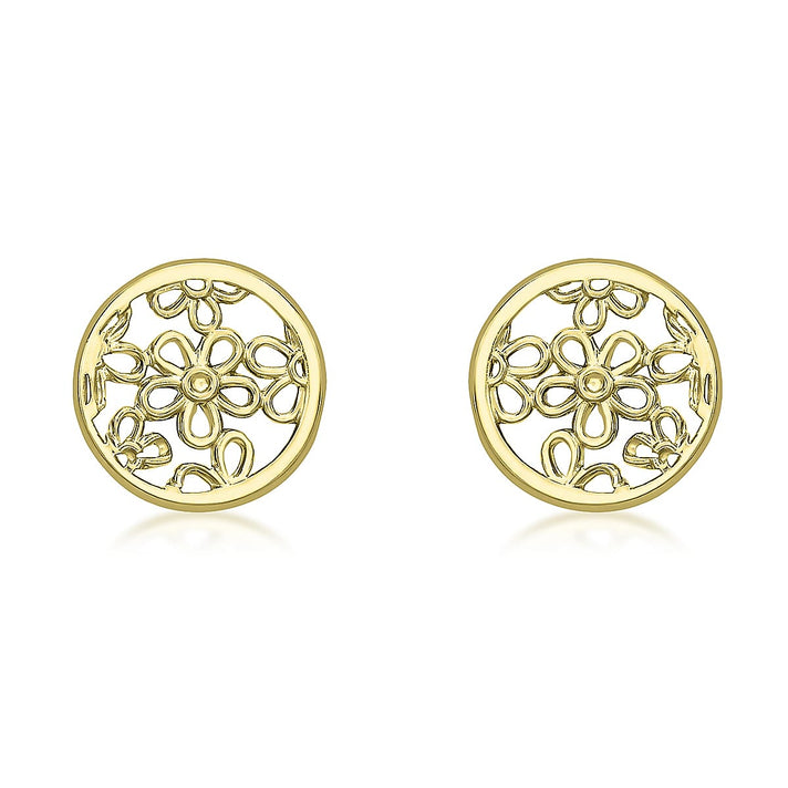 9K Yellow Gold 7mm Filigree Round Stud Earrings 7190158 1