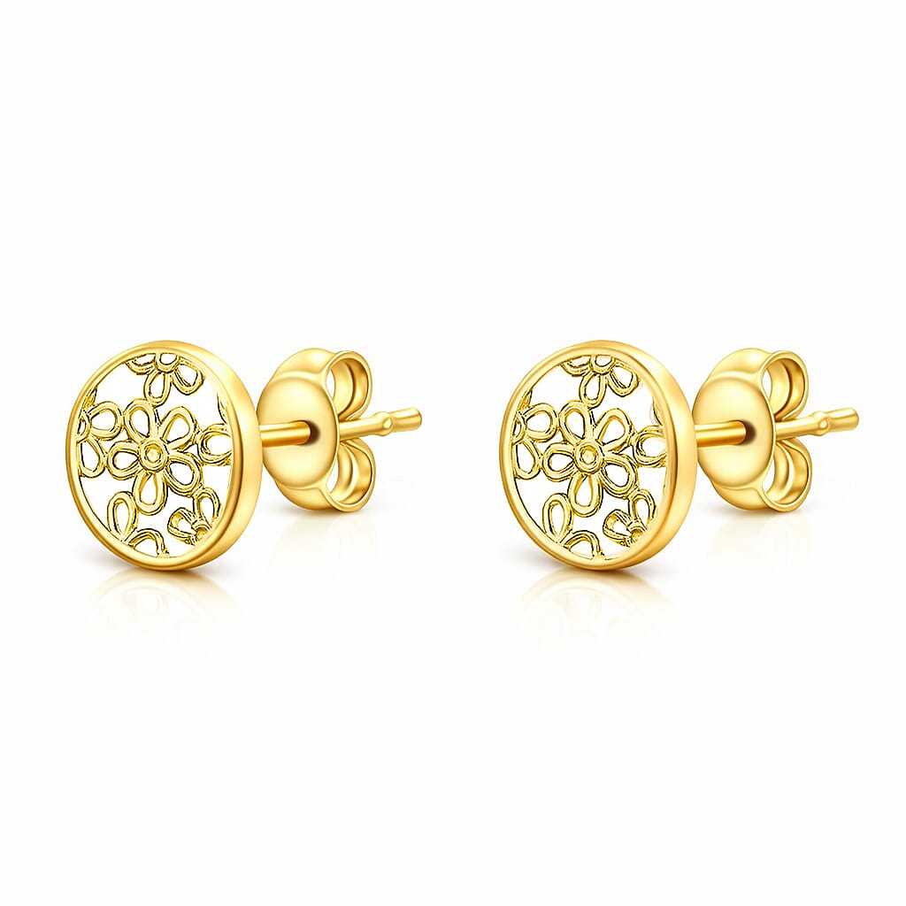 9K Yellow Gold 7mm Filigree Round Stud Earrings 7190158 4