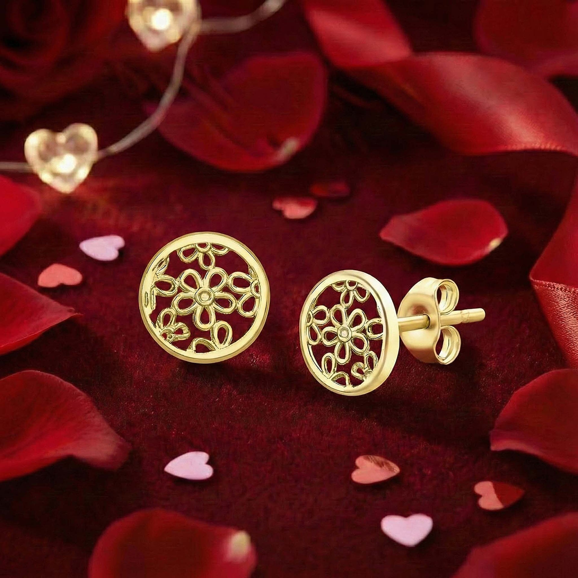 9K Yellow Gold 7mm Filigree Round Stud Earrings 7190158 5