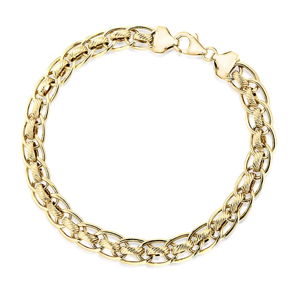 9K Yellow Gold 7mm Textured Rollerball Bracelet 7.5 Inch
