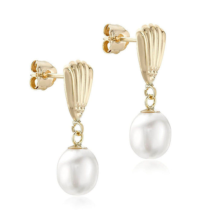 9K Yellow Gold 7mm x 9mm Freshwater Pearl Shell Drop Earrings 7078156 1