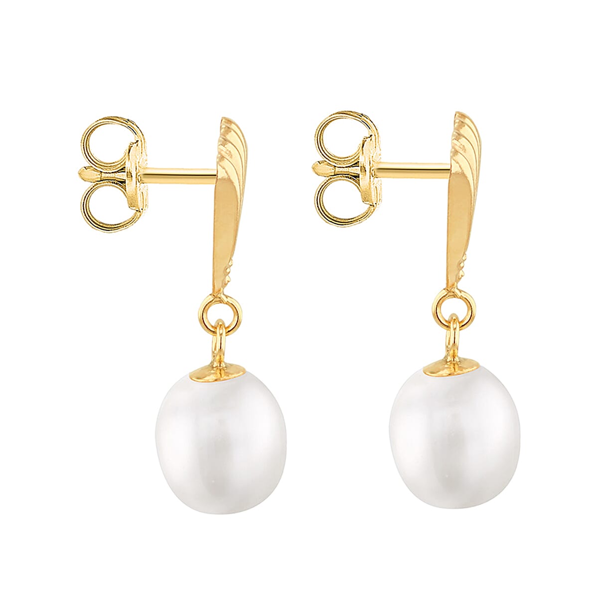 9K Yellow Gold 7mm x 9mm Freshwater Pearl Shell Drop Earrings 7078156 4