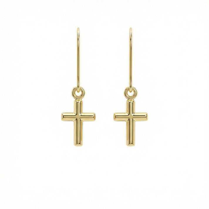9K Yellow Gold 8 mm x 28mm Cross Drop Earrings 7159920 1