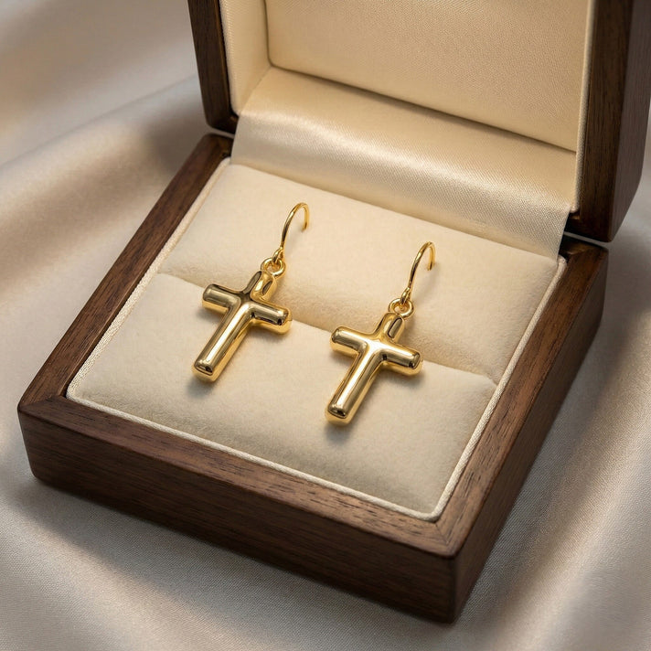 9K Yellow Gold 8 mm x 28mm Cross Drop Earrings 7159920 2