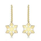 9K Yellow Gold 8.5mm X 58.5mm Snowflake Pull Through Chain Earrings