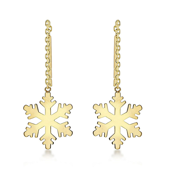 9K Yellow Gold 8.5mm X 58.5mm Snowflake Pull Through Chain Earrings 7154573 1
