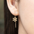 9K Yellow Gold 8.5mm X 58.5mm Snowflake Pull Through Chain Earrings