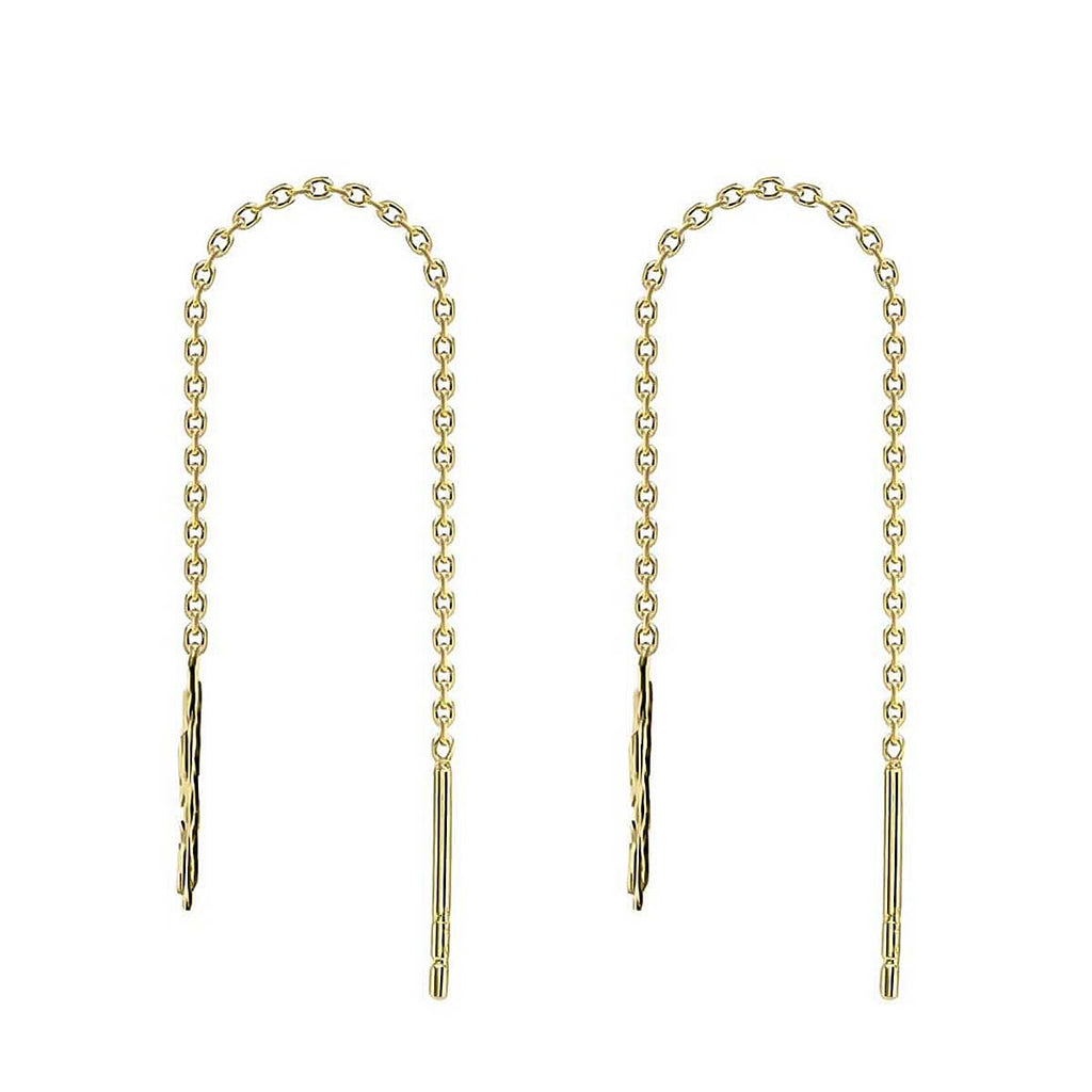 9K Yellow Gold 8.5mm X 58.5mm Snowflake Pull Through Chain Earrings