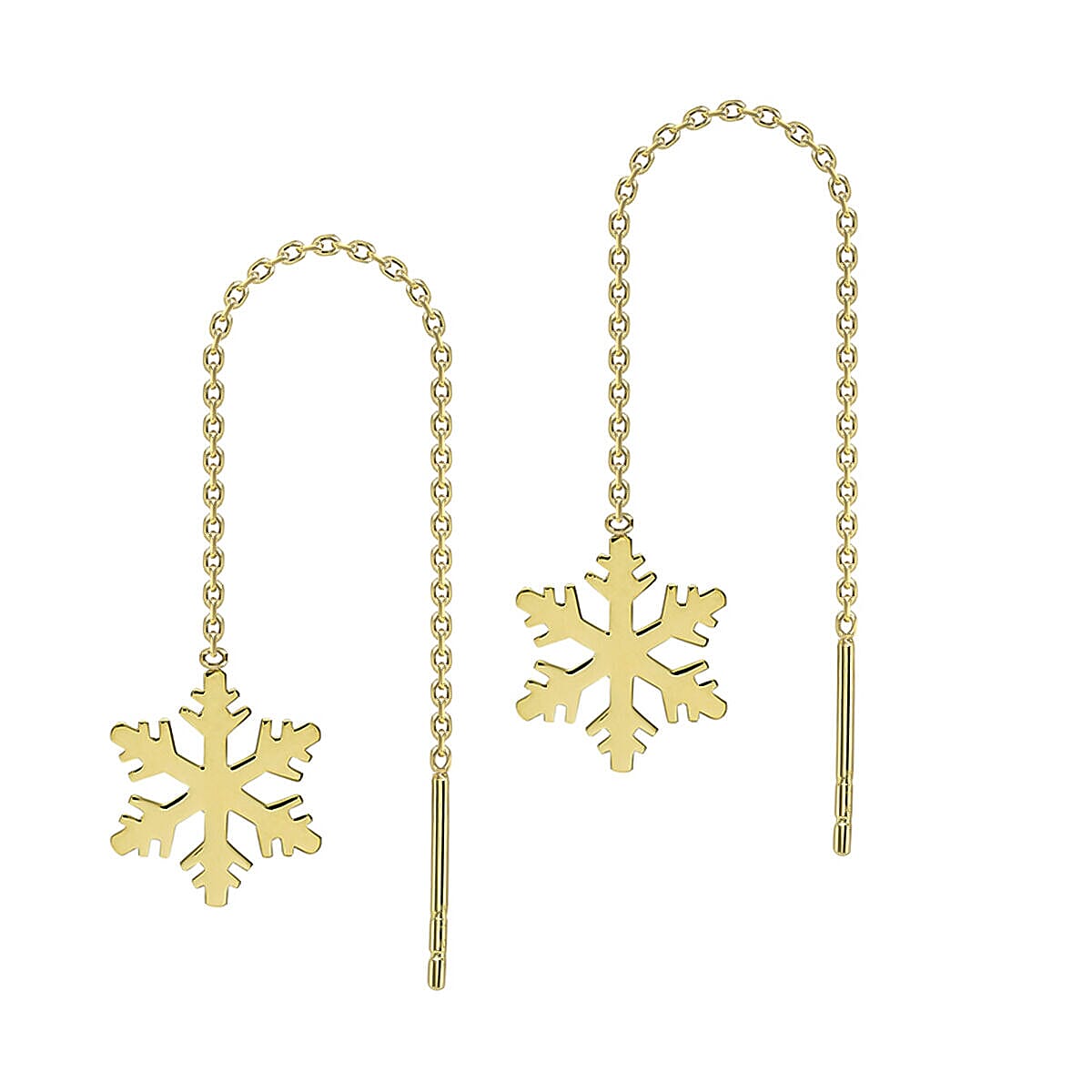 9K Yellow Gold 8.5mm X 58.5mm Snowflake Pull Through Chain Earrings 7154573 3