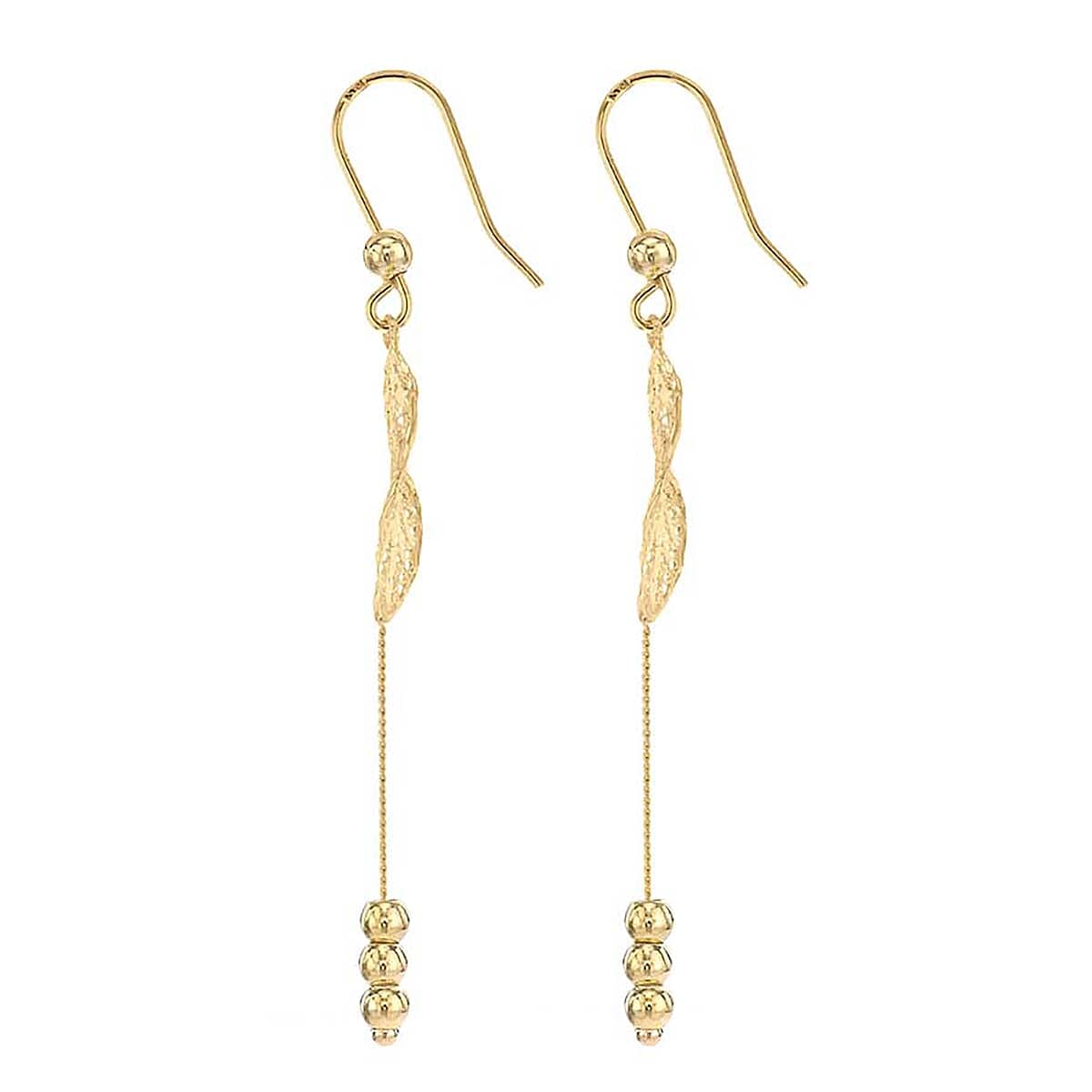 9K Yellow Gold 8.5mm x 60mm Diamond Cut Leaf and Chain Drop Earrings 8894726 2