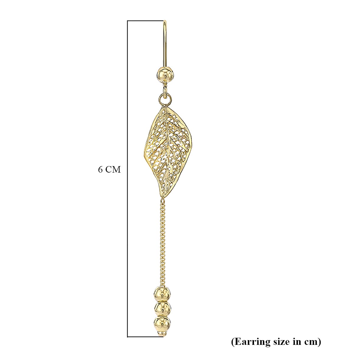 9K Yellow Gold 8.5mm x 60mm Diamond Cut Leaf and Chain Drop Earrings 8894726 3
