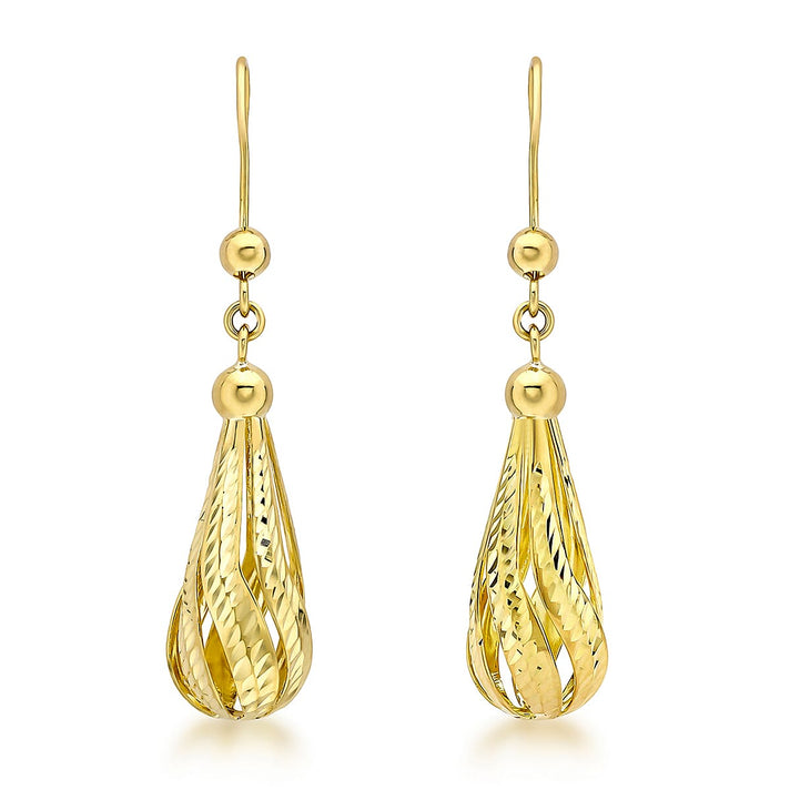 9K Yellow Gold 8mm x 19mm Diamond Cut Teardrop Earrings 8894738 1