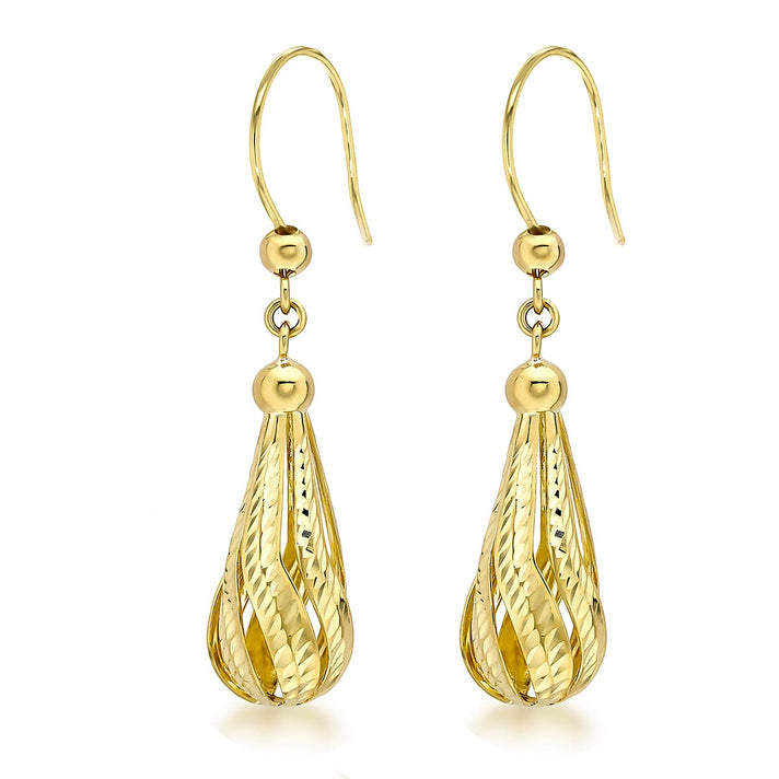 9K Yellow Gold 8mm x 19mm Diamond Cut Teardrop Earrings 8894738 2