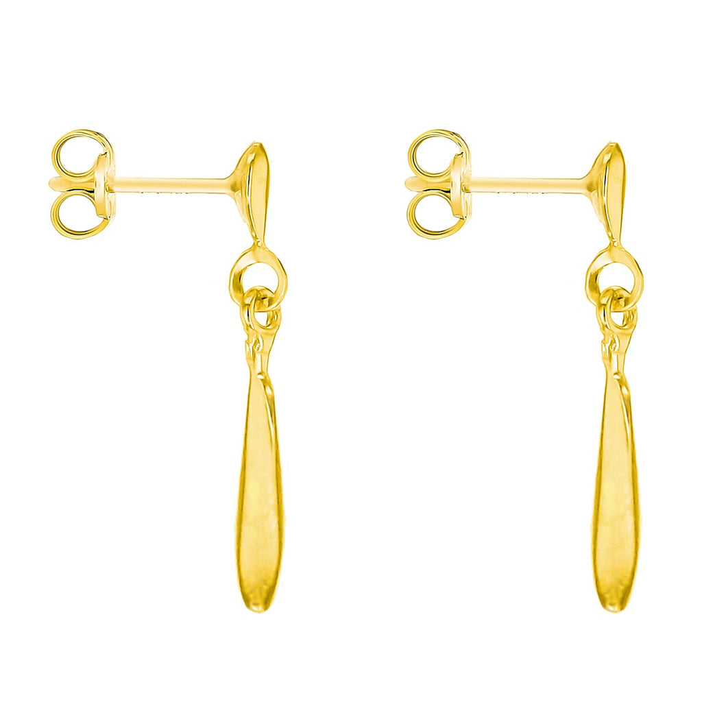 9K Yellow Gold 8mm X 22mm Bell Drop Earring