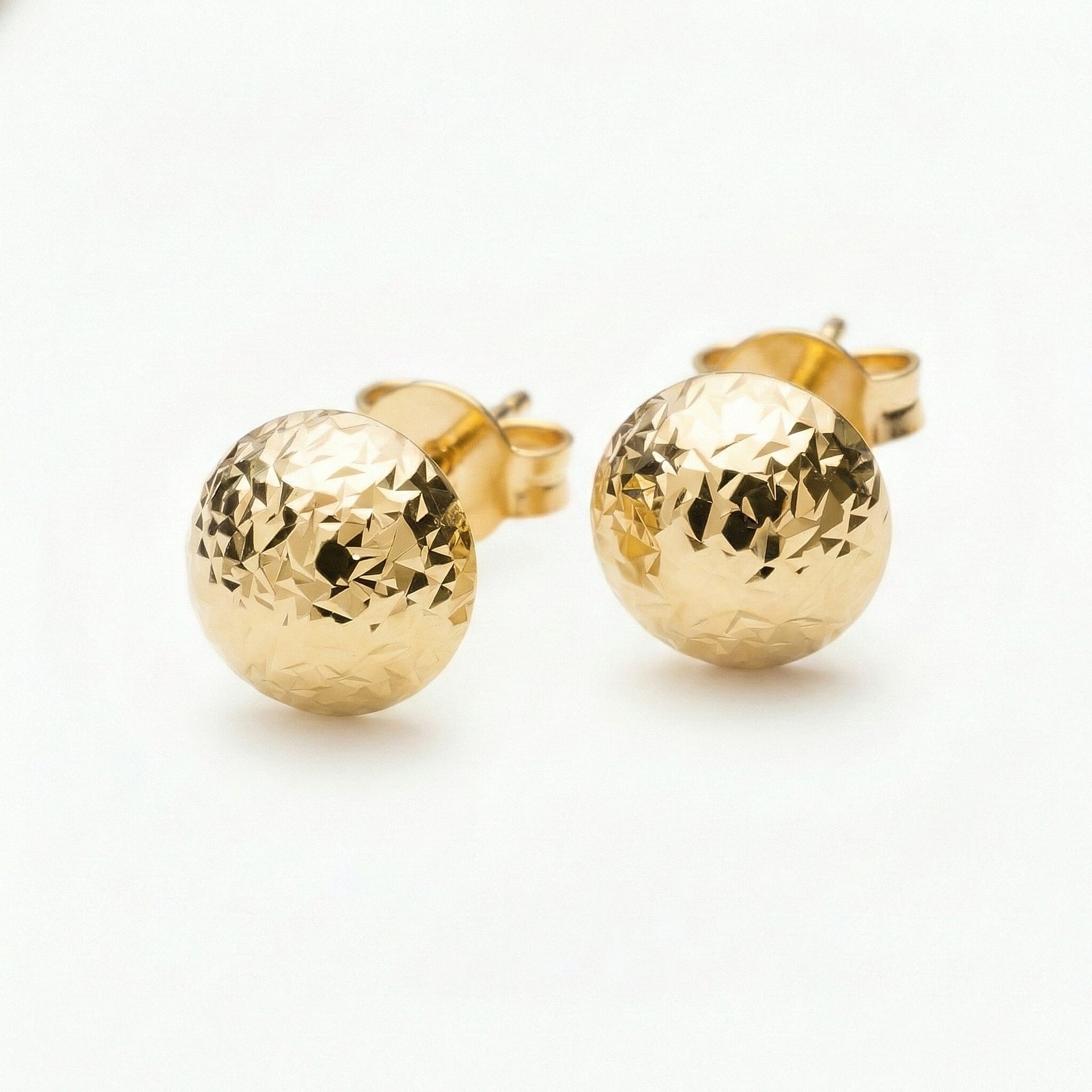9K Yellow Gold 8mm Diamond Cut Half Ball Stud Earrings 7338373 4