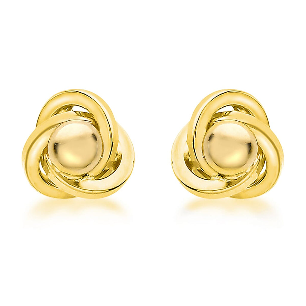 9K Yellow Gold 8mm Knot And Ball Stud Earrings