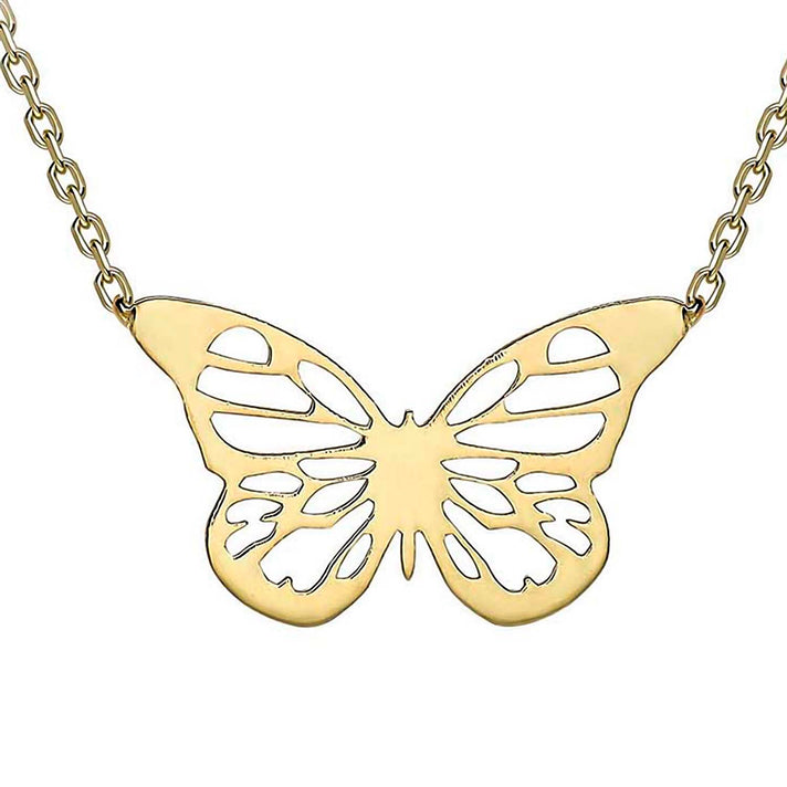 9K Yellow Gold 9.5mm x 15.5mm Butterfly Necklace 16-18 Inch 7133722 1