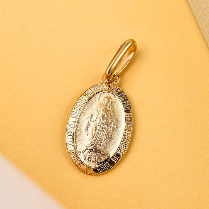 9K Yellow Gold 9MM X 21MM Holy Mary Oval Reversible Pendant 1.1 grams 6092975 2