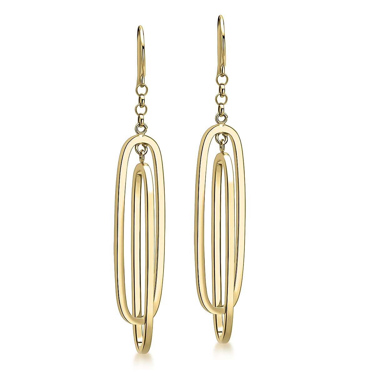 9K Yellow Gold 9mm X 43mm Double Oval Drop Earrings 7154578 0
