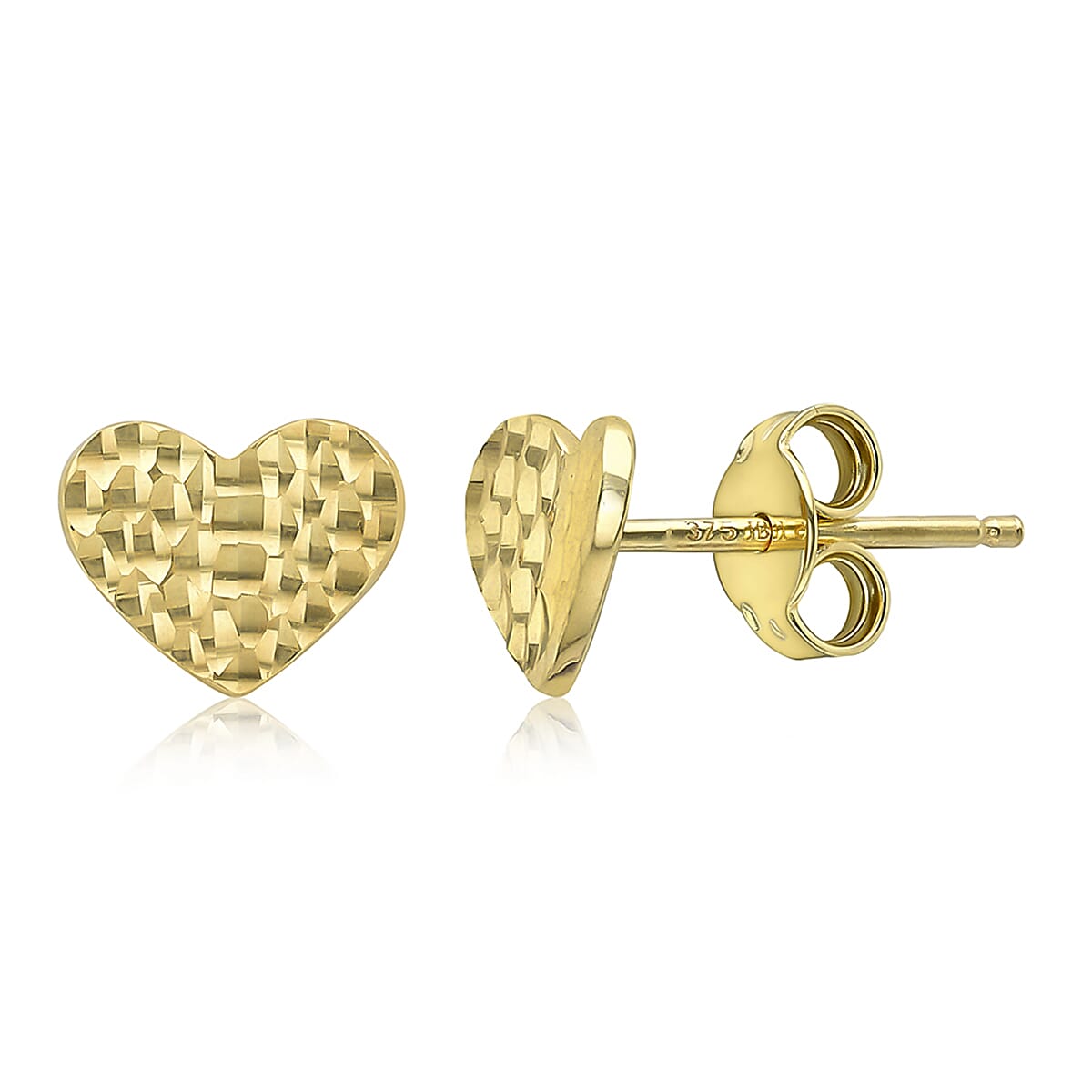 9K Yellow Gold 9mm X 7mm Diamond Cut Curved  Heart Stud Earring 7190163 0