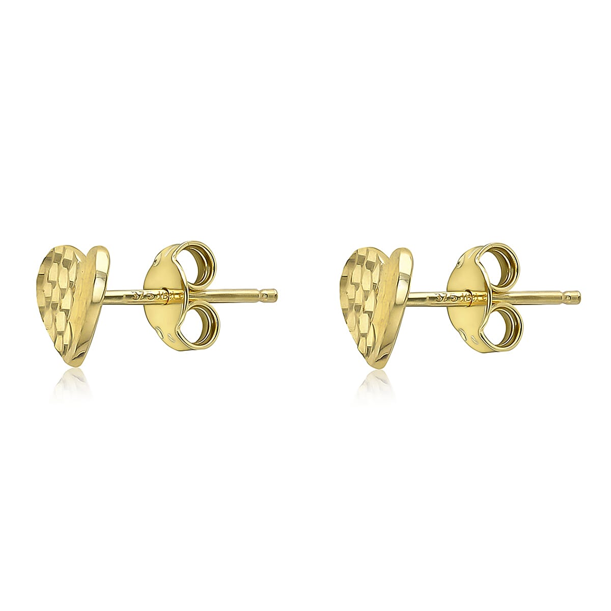 9K Yellow Gold 9mm X 7mm Diamond Cut Curved  Heart Stud Earring 7190163 1