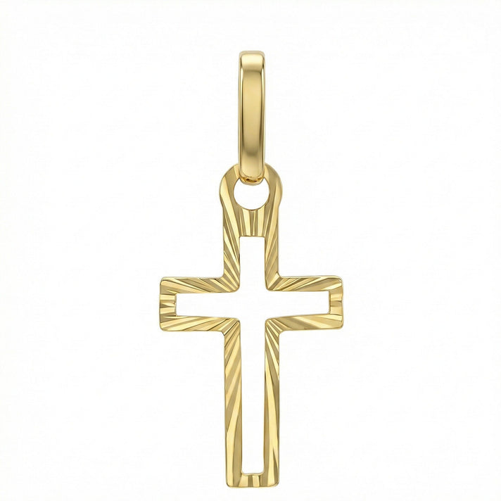 9K Yellow Gold 9mm X 21.5mm Diamond Cut Cutout Cross Pendant 7188522 1